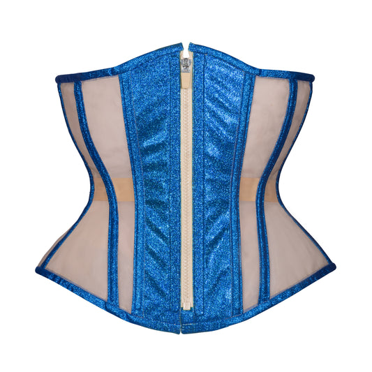 Sapphire Glitter Mesh Corset, Hourglass Silhouette, Regular