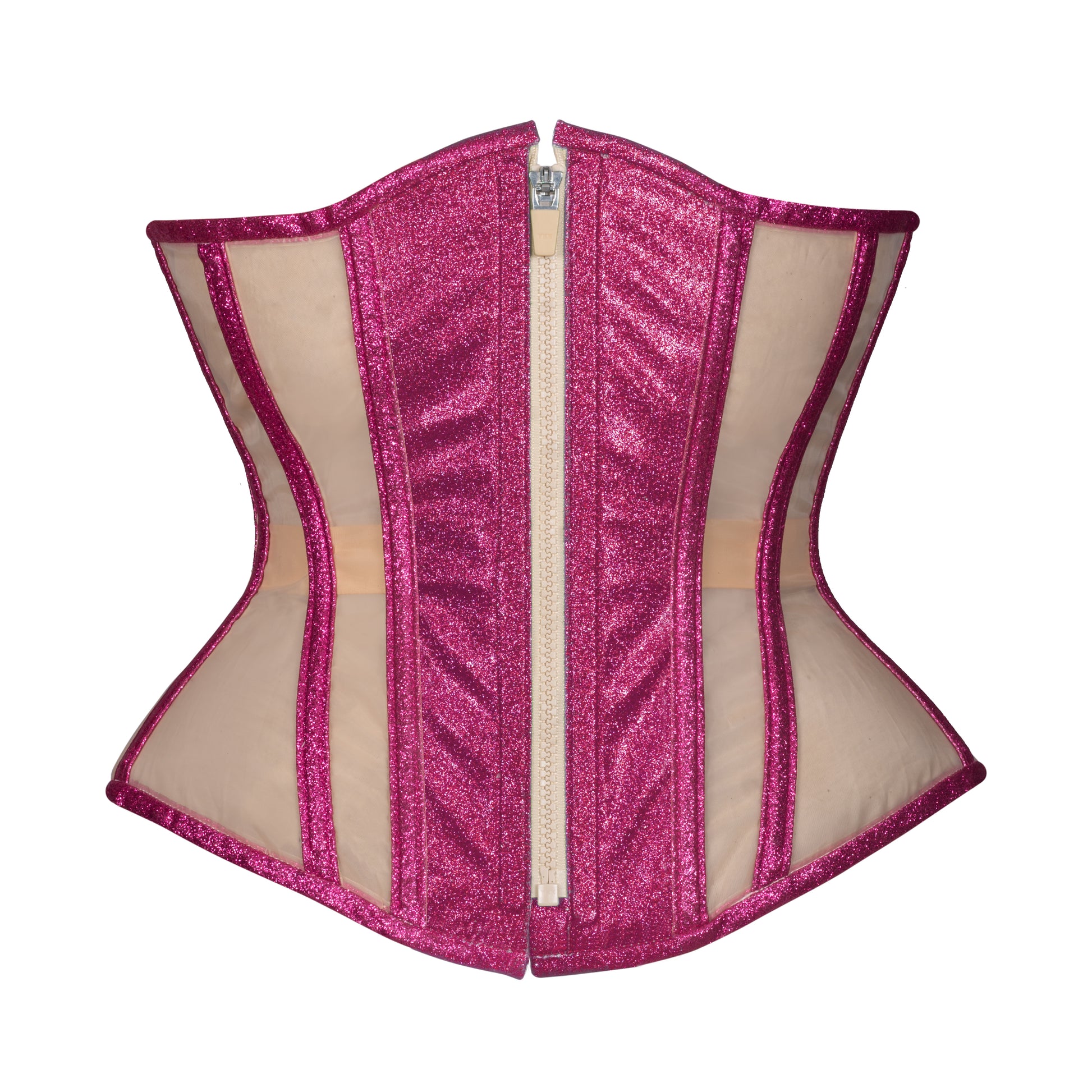 Pink Tourmaline Glitter Mesh Corset, Hourglass Silhouette, Regular