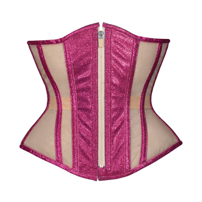 Pink Tourmaline Glitter Mesh Corset, Hourglass Silhouette, Regular