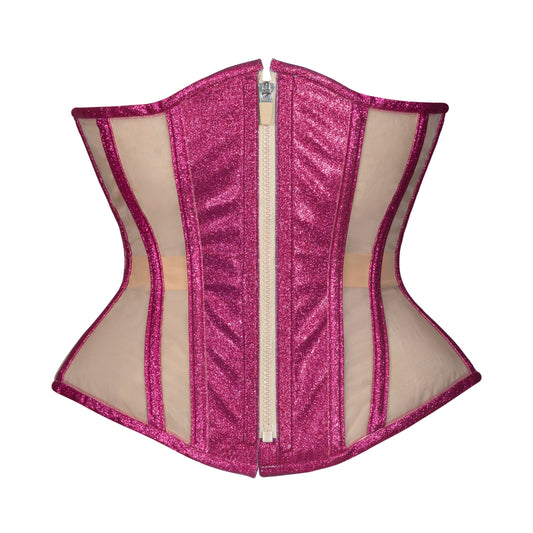 Pink Tourmaline Glitter Mesh Corset, Hourglass Silhouette, Regular