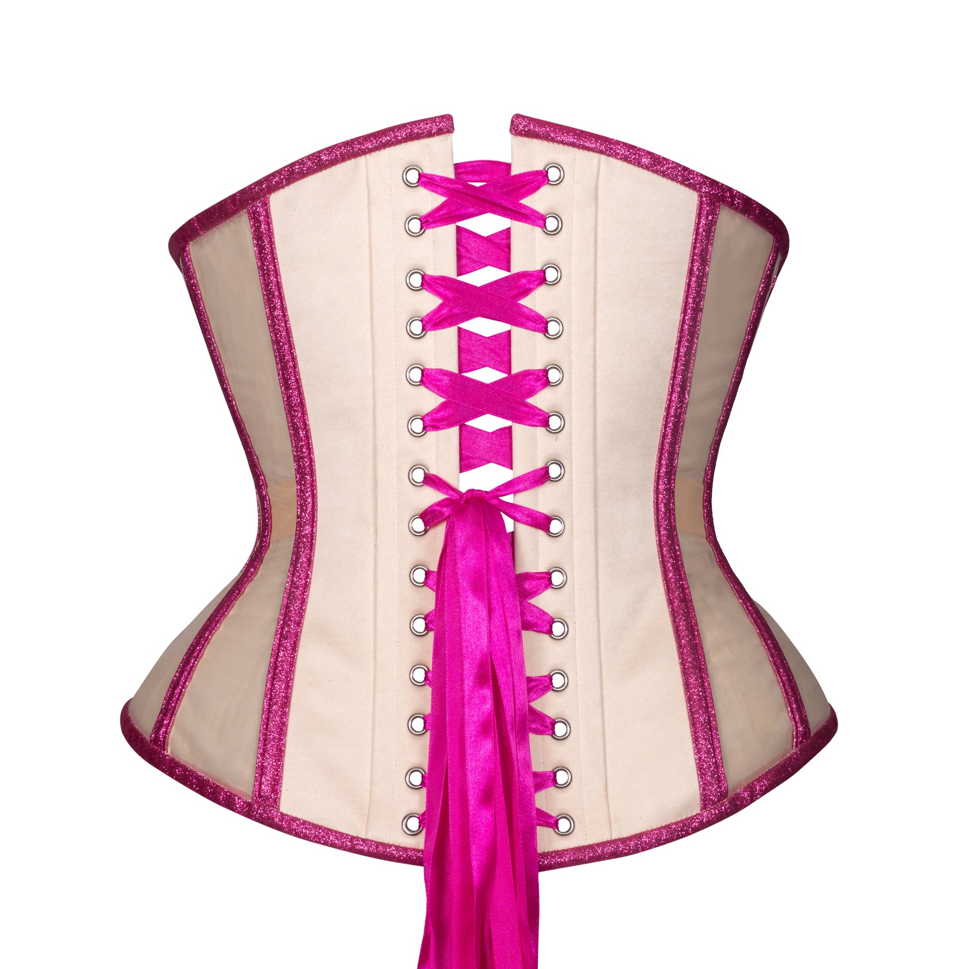 Pink Tourmaline Glitter Mesh Corset, Hourglass Silhouette, Regular