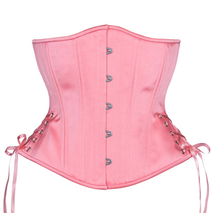 Petal Pink Satin Corset, Hourglass Silhouette, Regular W/Hip Ties