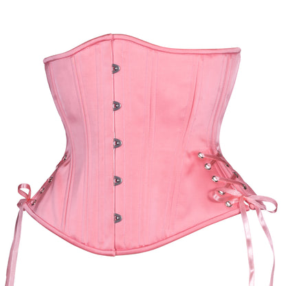 Petal Pink Satin Corset, Hourglass Silhouette, Regular W/Hip Ties