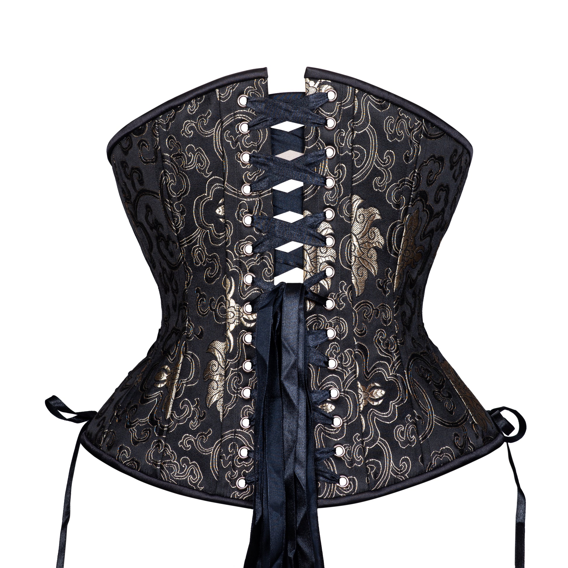 Onyx and Gold Corset, Hourglass Silhouette, Regular W/Hip Ties