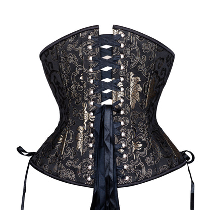 Onyx and Gold Corset, Hourglass Silhouette, Regular W/Hip Ties