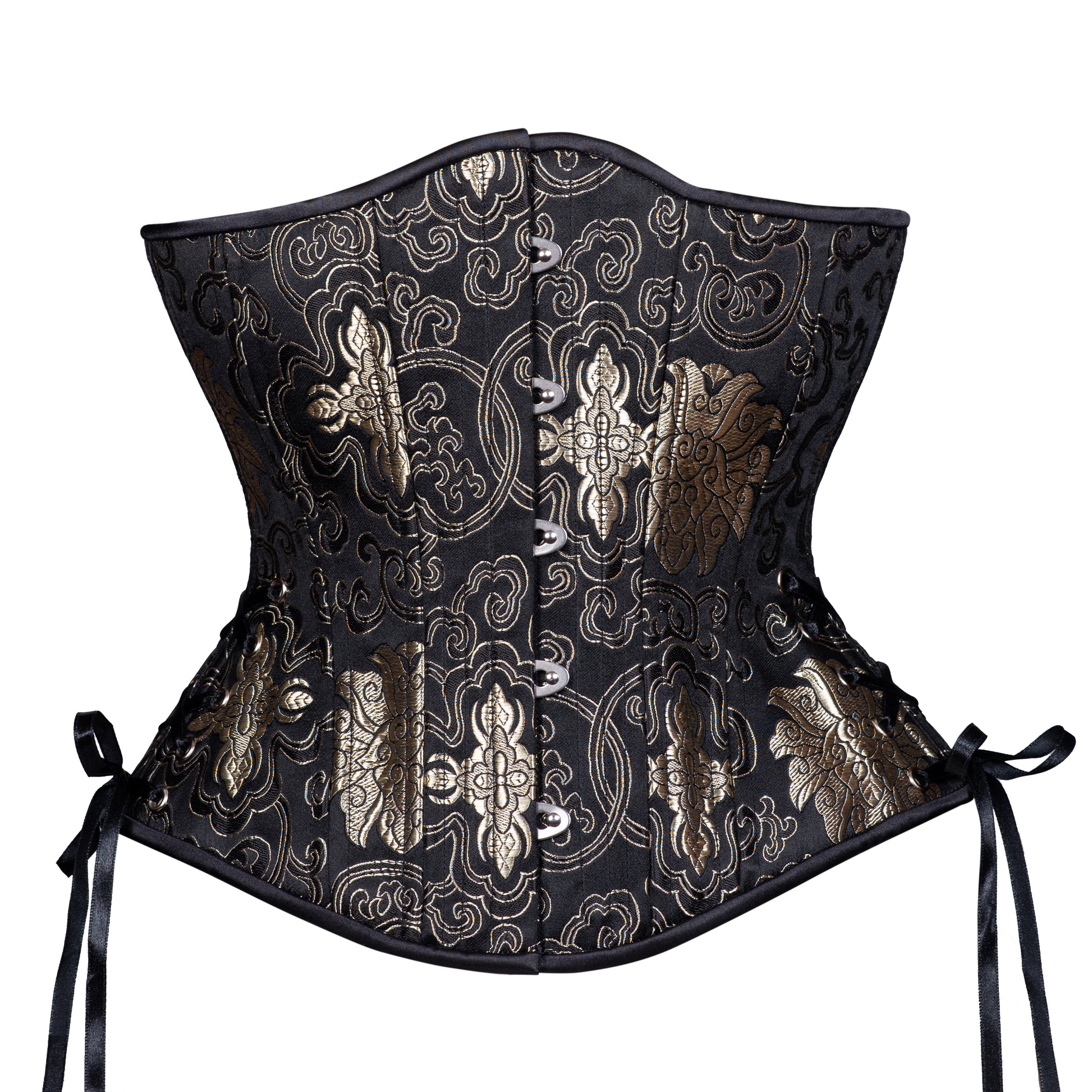 Onyx and Gold Corset, Hourglass Silhouette, Regular W/Hip Ties