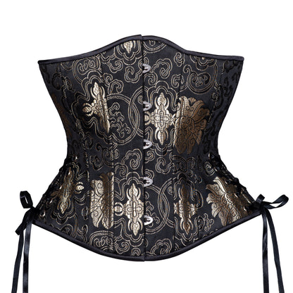 Onyx and Gold Corset, Hourglass Silhouette, Regular W/Hip Ties
