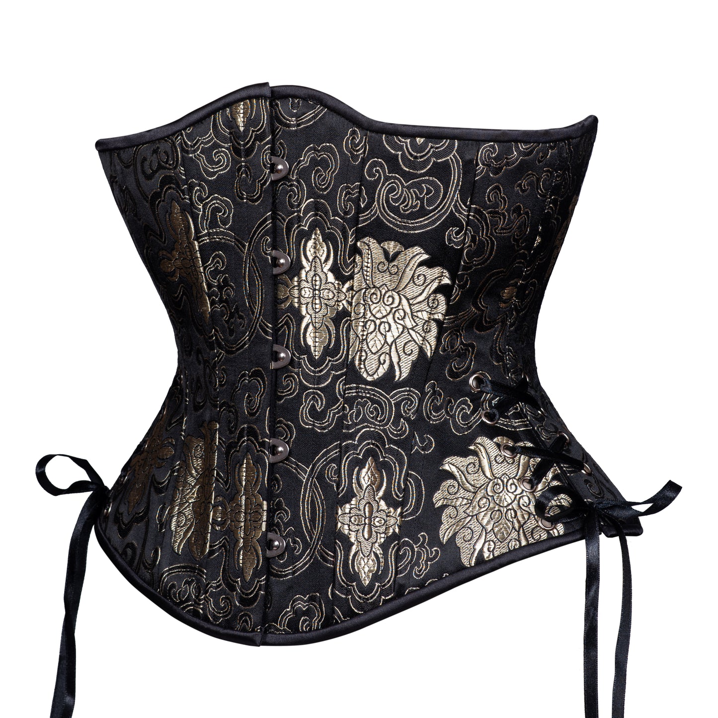 Onyx and Gold Corset, Hourglass Silhouette, Regular W/Hip Ties