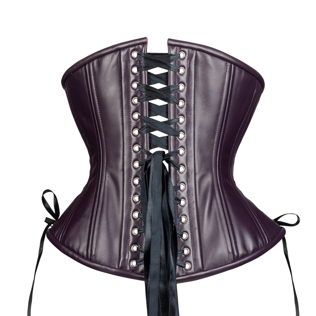 Rich Plum Leather Corset, Hourglass Silhouette, Regular W/Hip Ties