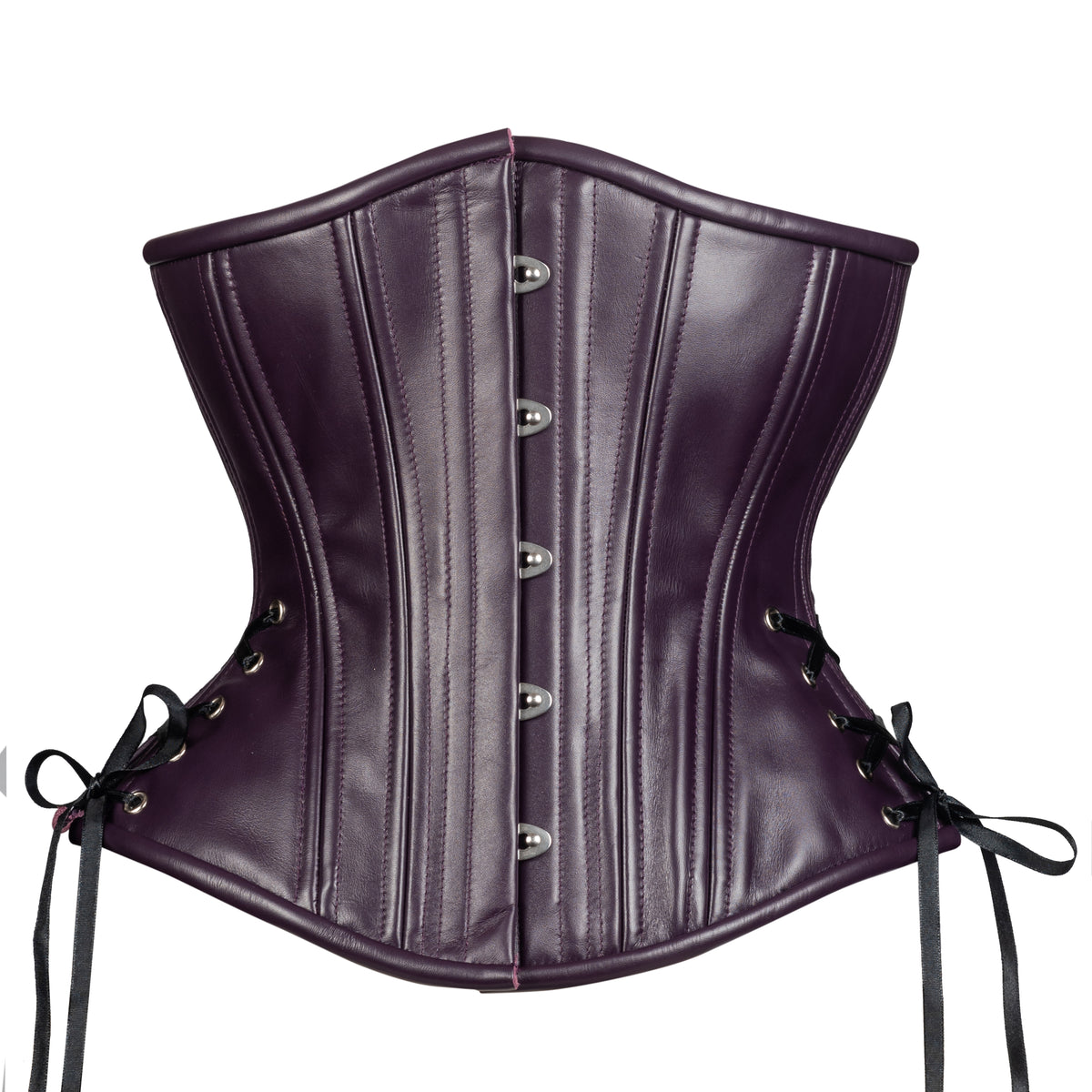 Rich Plum Leather Corset, Hourglass Silhouette, Regular W/Hip Ties