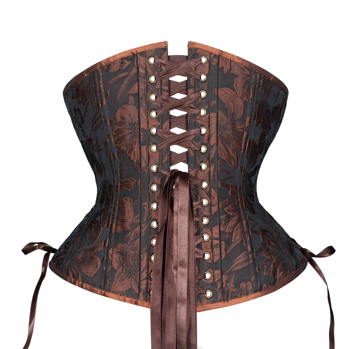 Embossed Floral in Copper Corset, Hourglass Silhouette, Regular W/Hip Ties
