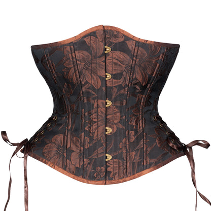 Embossed Floral in Copper Corset, Hourglass Silhouette, Regular W/Hip Ties