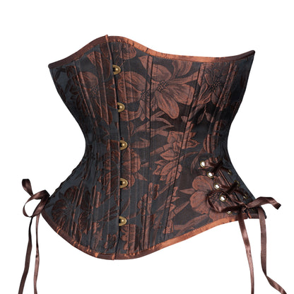 Embossed Floral in Copper Corset, Hourglass Silhouette, Regular W/Hip Ties