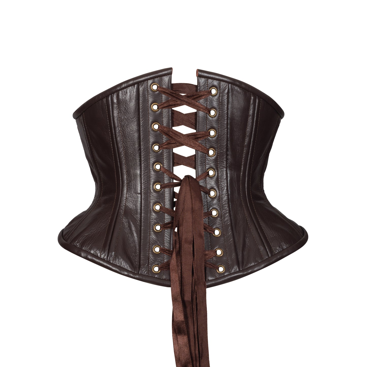 Brown Leather Corset, Hourglass Silhouette, Short