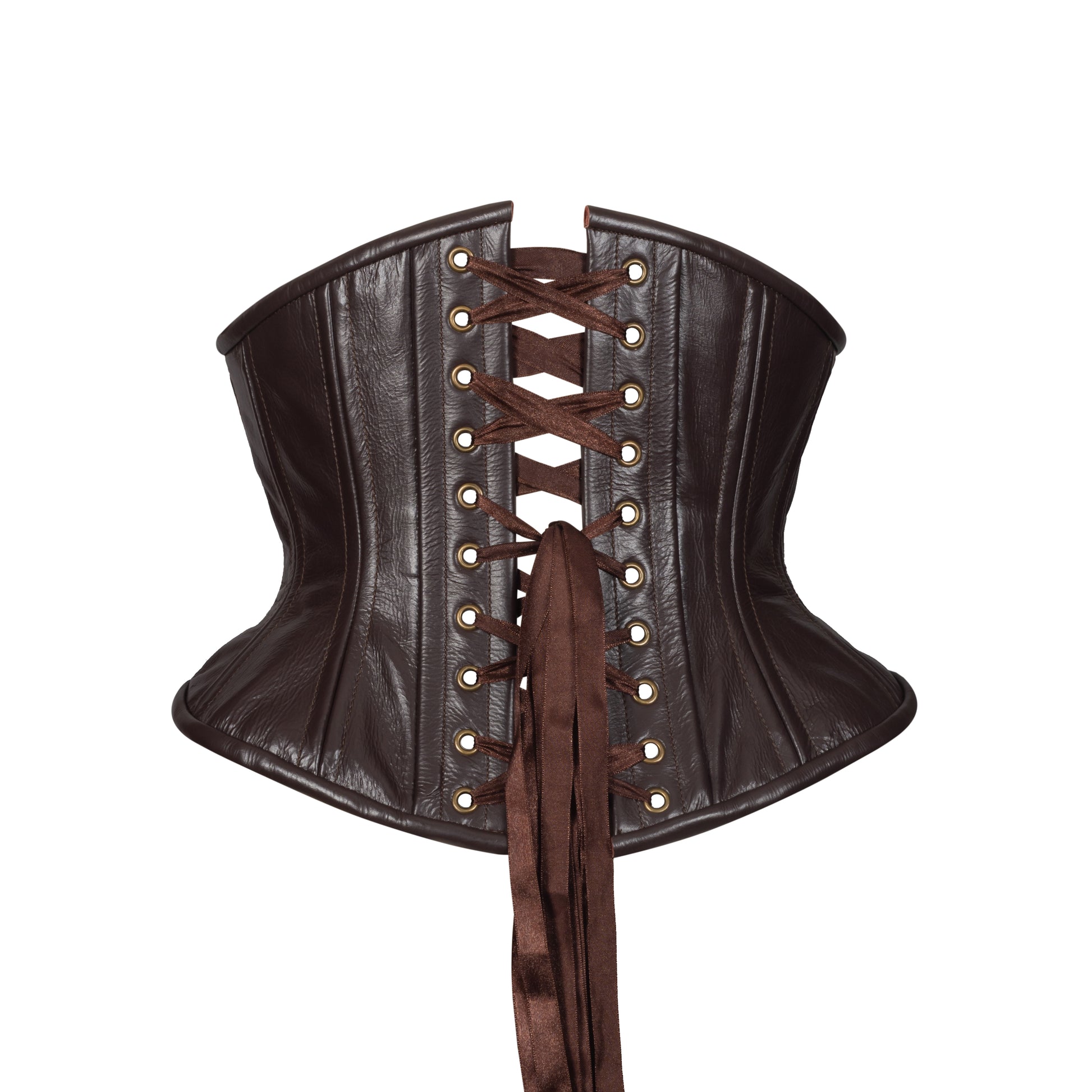 Brown Leather Corset, Hourglass Silhouette, Short