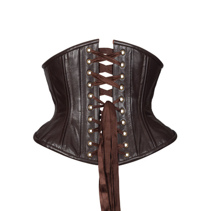 Brown Leather Corset, Hourglass Silhouette, Short