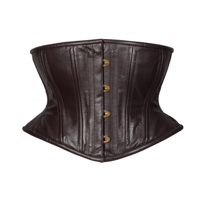 Brown Leather Corset, Hourglass Silhouette, Short