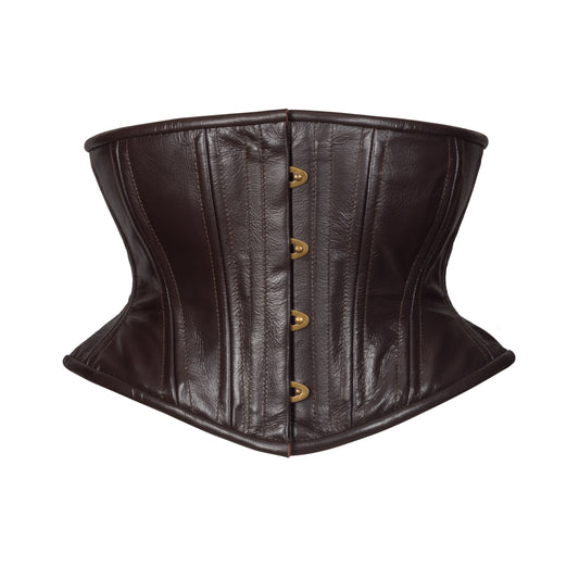 Brown Leather Corset, Hourglass Silhouette, Short