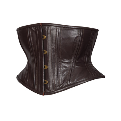Brown Leather Corset, Hourglass Silhouette, Short