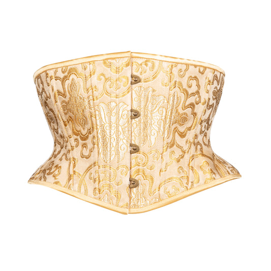 Sunkissed Gold Brocade Corset, Hourglass Silhouette, Short