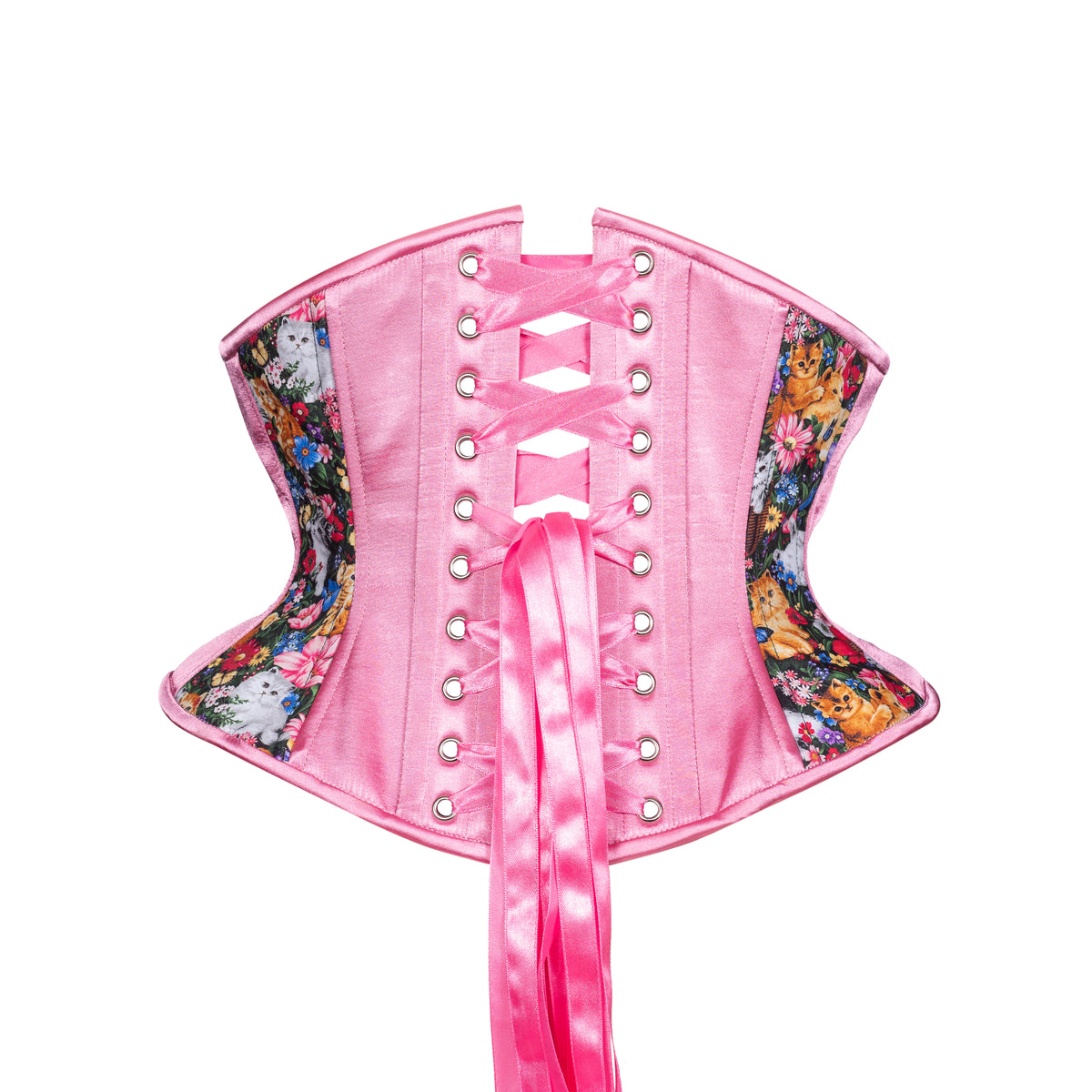 Feline Flowers Cotton Corset, Hourglass Silhouette, Short
