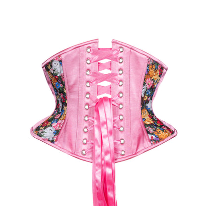 Feline Flowers Cotton Corset, Hourglass Silhouette, Short