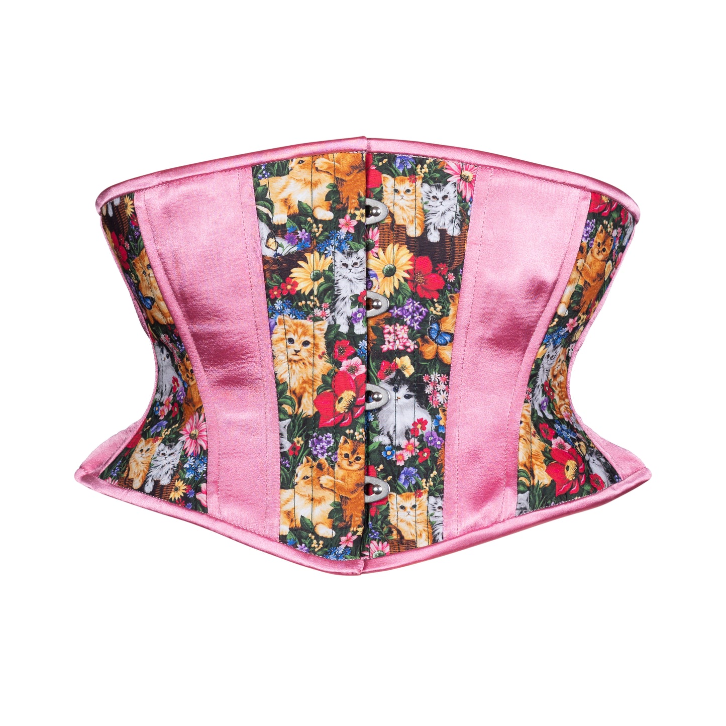 Feline Flowers Cotton Corset, Hourglass Silhouette, Short