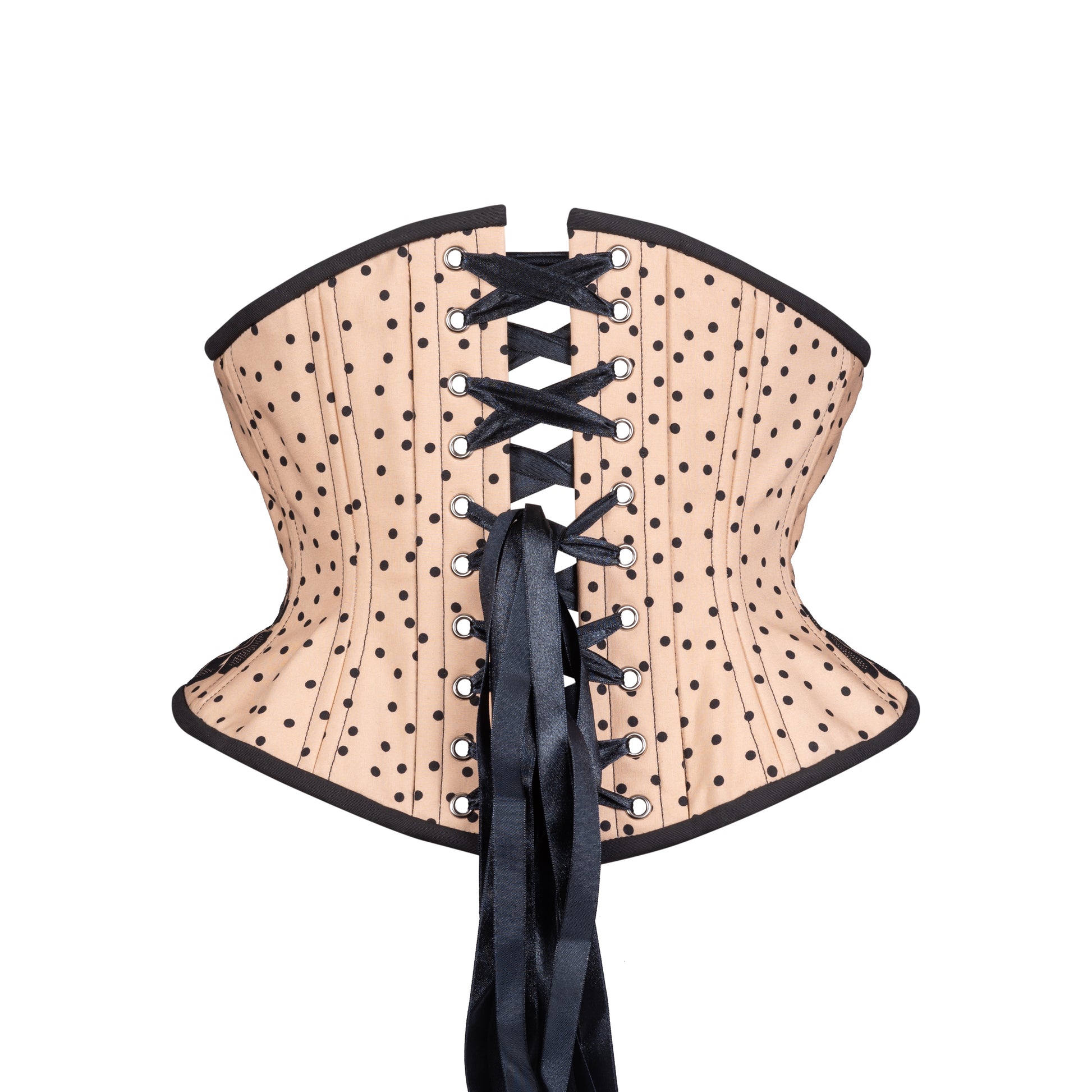 Black Dots on Beige Corset, Hourglass Silhouette, Short