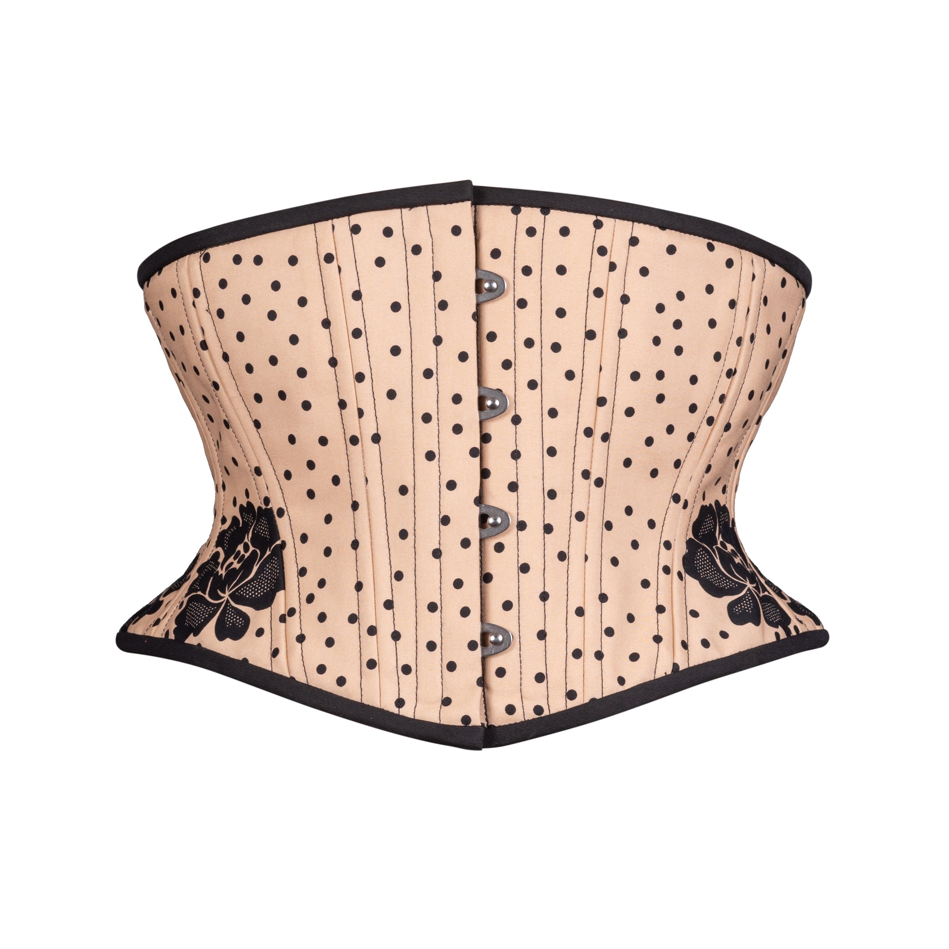Black Dots on Beige Corset, Hourglass Silhouette, Short