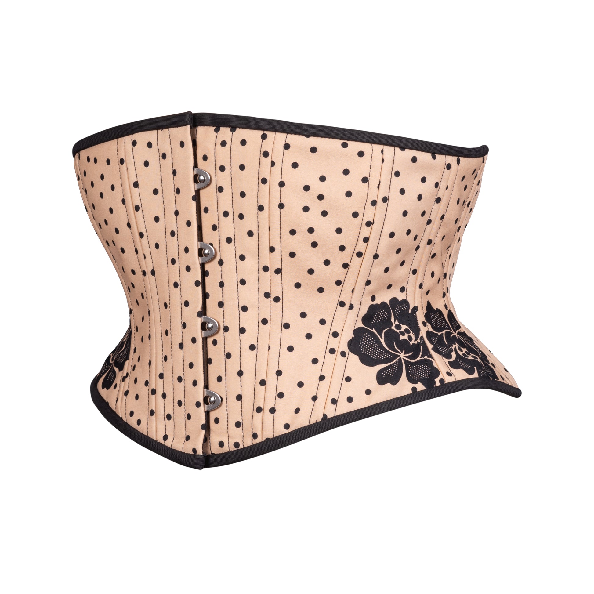 Black Dots on Beige Corset, Hourglass Silhouette, Short