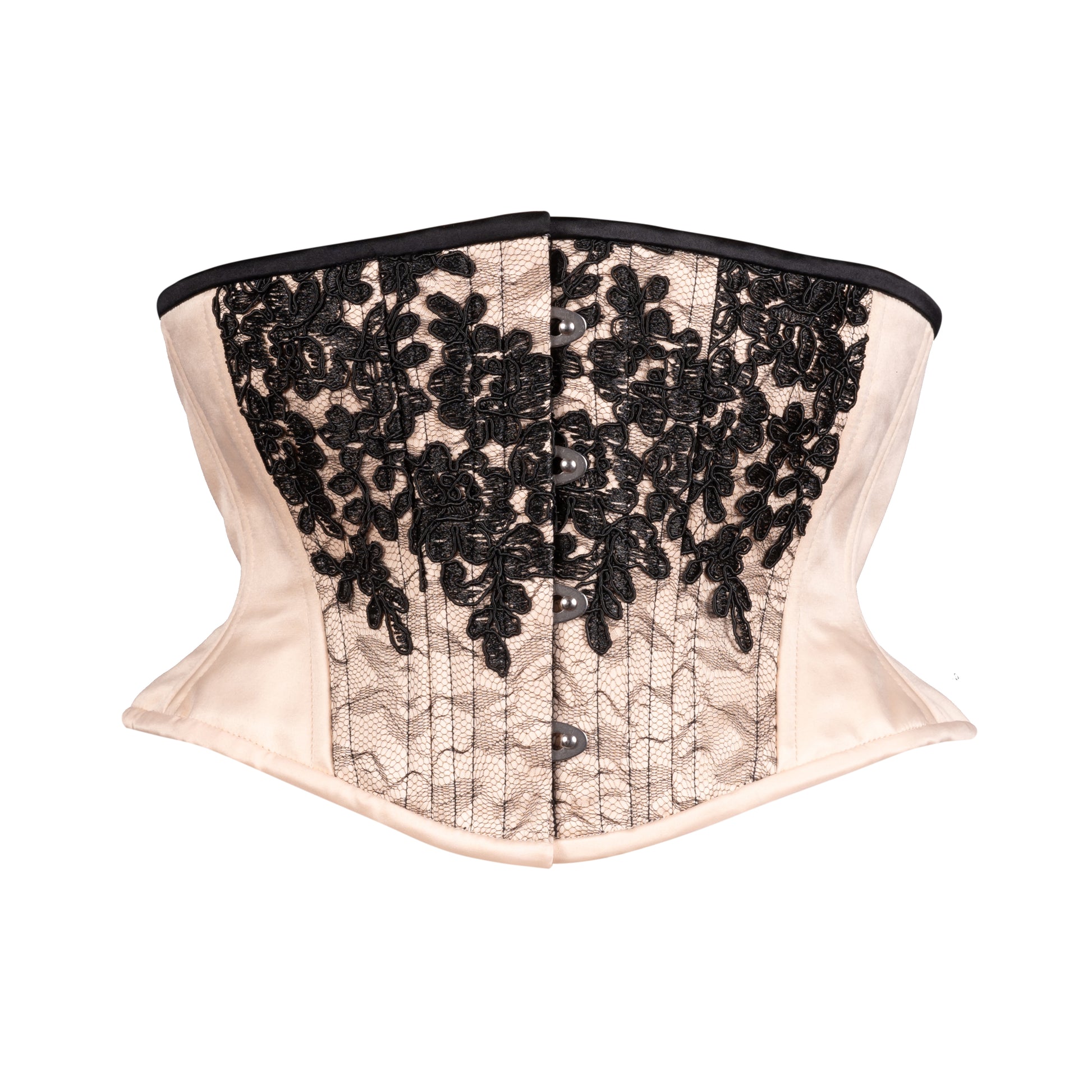 Black Lace Cascade Corset, Hourglass Silhouette, Short