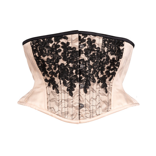 Black Lace Cascade Corset, Hourglass Silhouette, Short