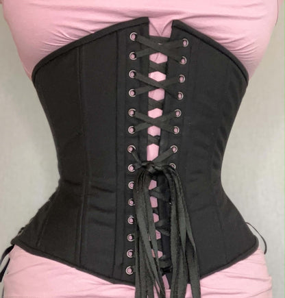 Black Cashmere Corset w/ Hip Ties, Slim Silhouette, Regular