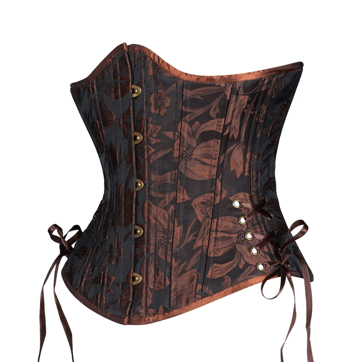 Embossed Floral in Copper Corset w/ Hip Ties, Slim Silhouette, Regular