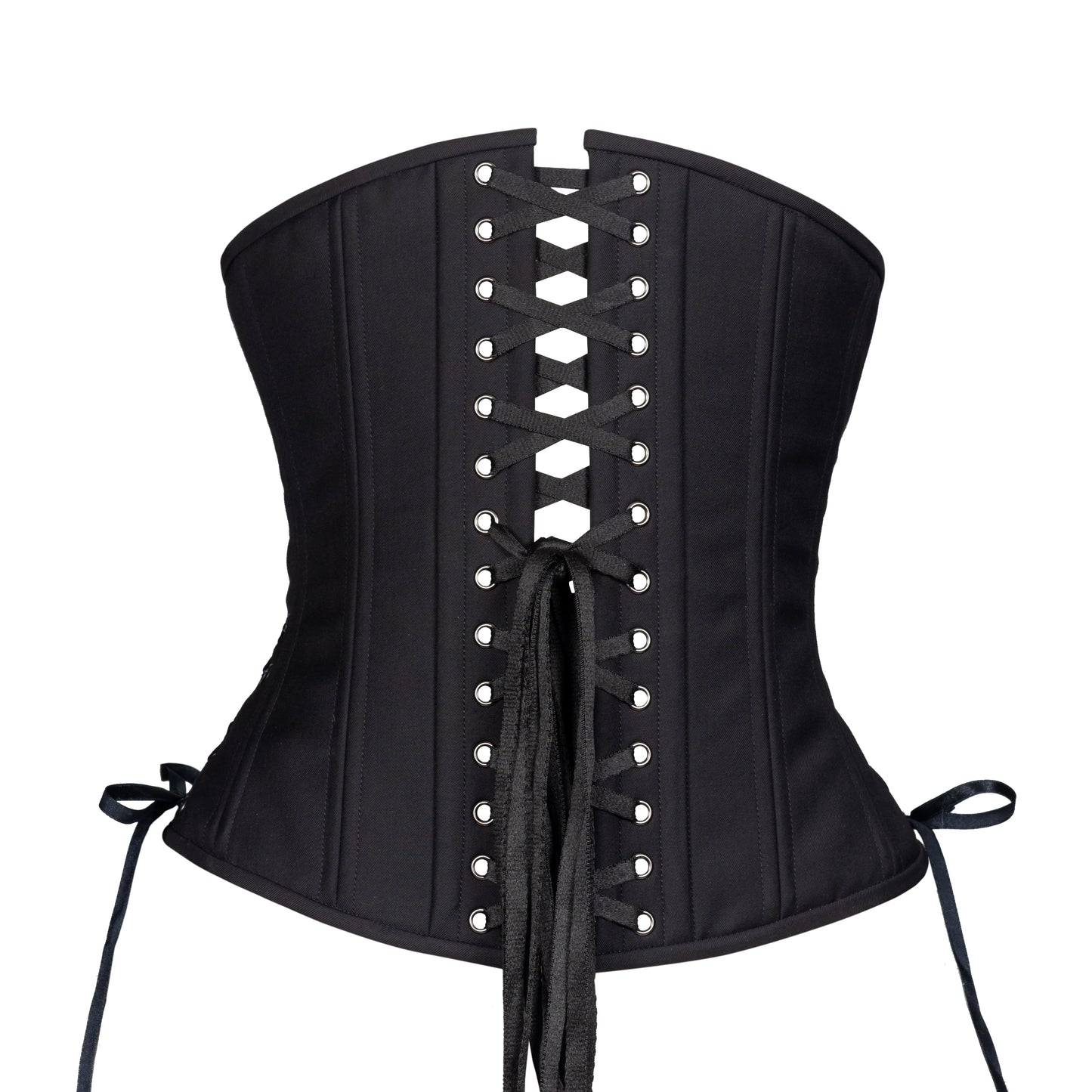 Black Cashmere Corset w/ Hip Ties, Slim Silhouette, Regular