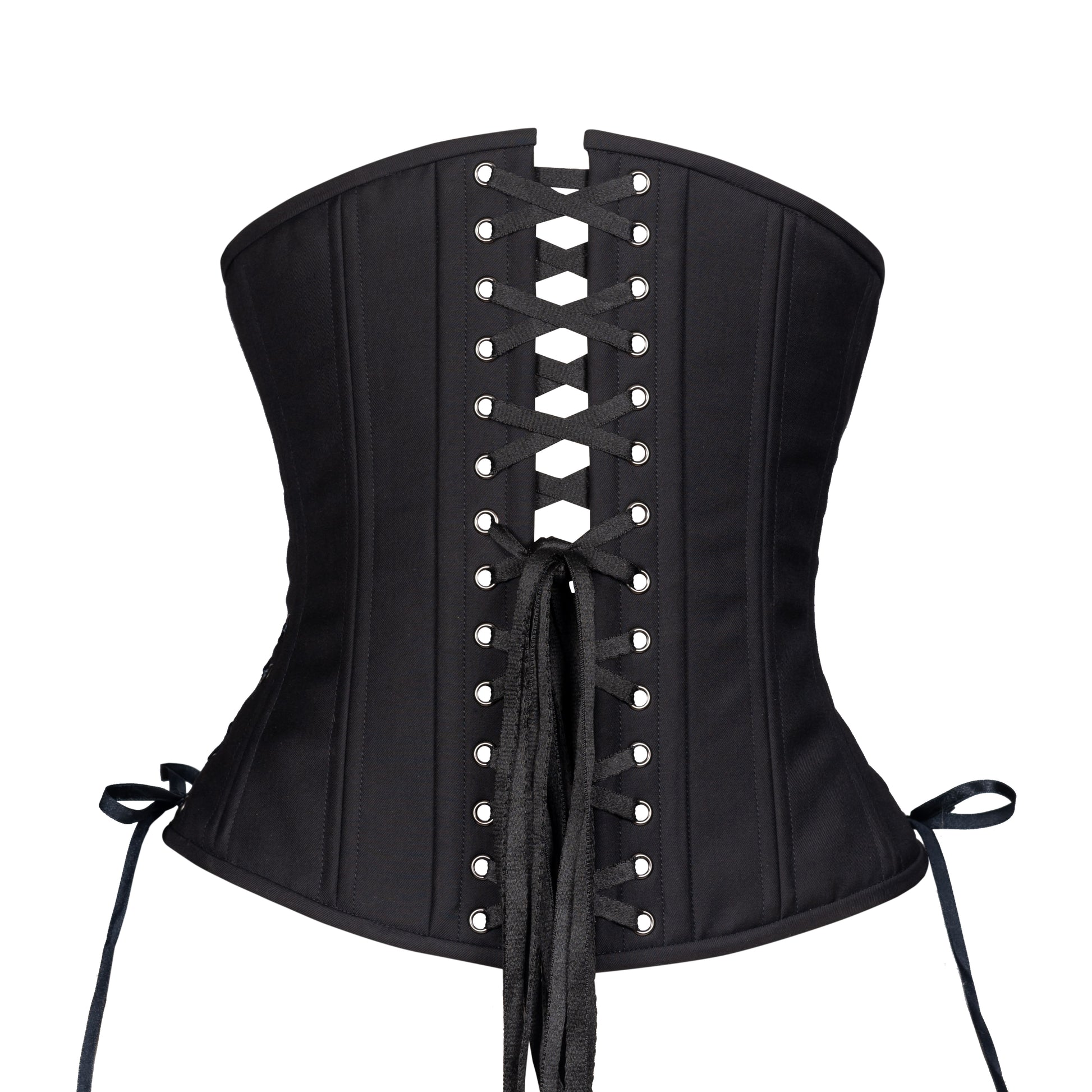 Black Cashmere Corset w/ Hip Ties, Slim Silhouette, Regular