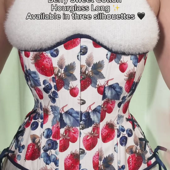 Berry Sweet Cotton corset, Libby (libra gentle) silhouette, modeled by Hannah