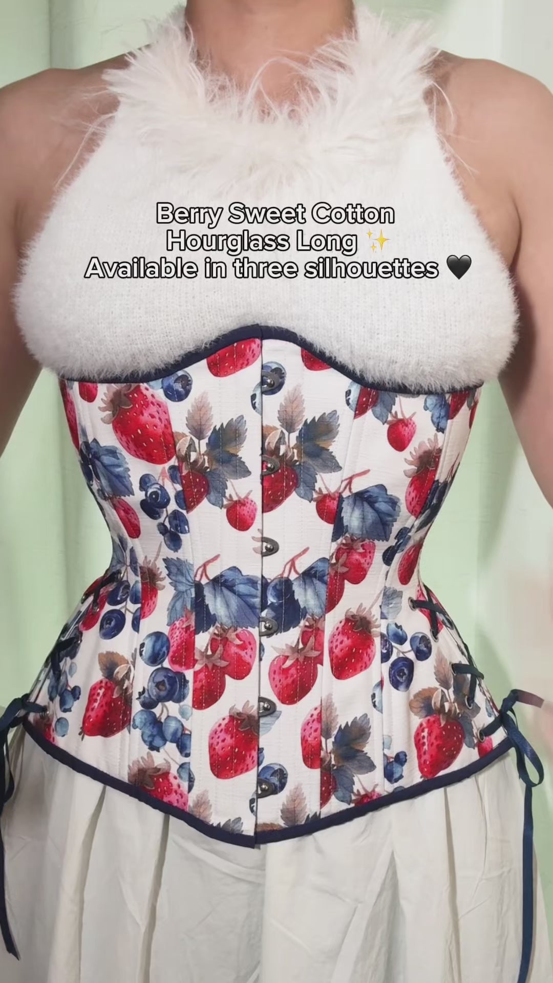 Berry Sweet Cotton corset, Libby (libra gentle) silhouette, modeled by Hannah
