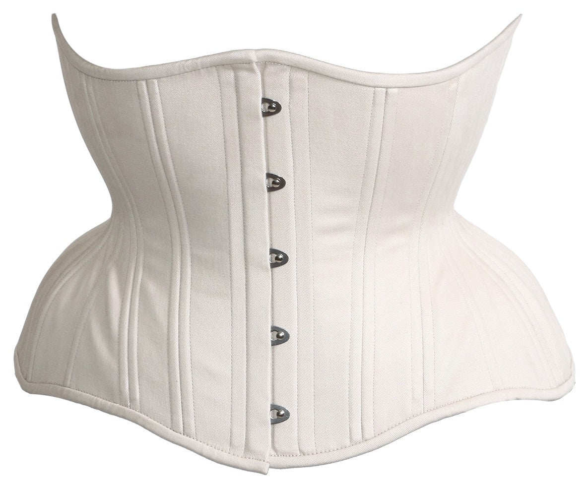 Beige cotton Gemini Corset, straight rib, regular length, front view