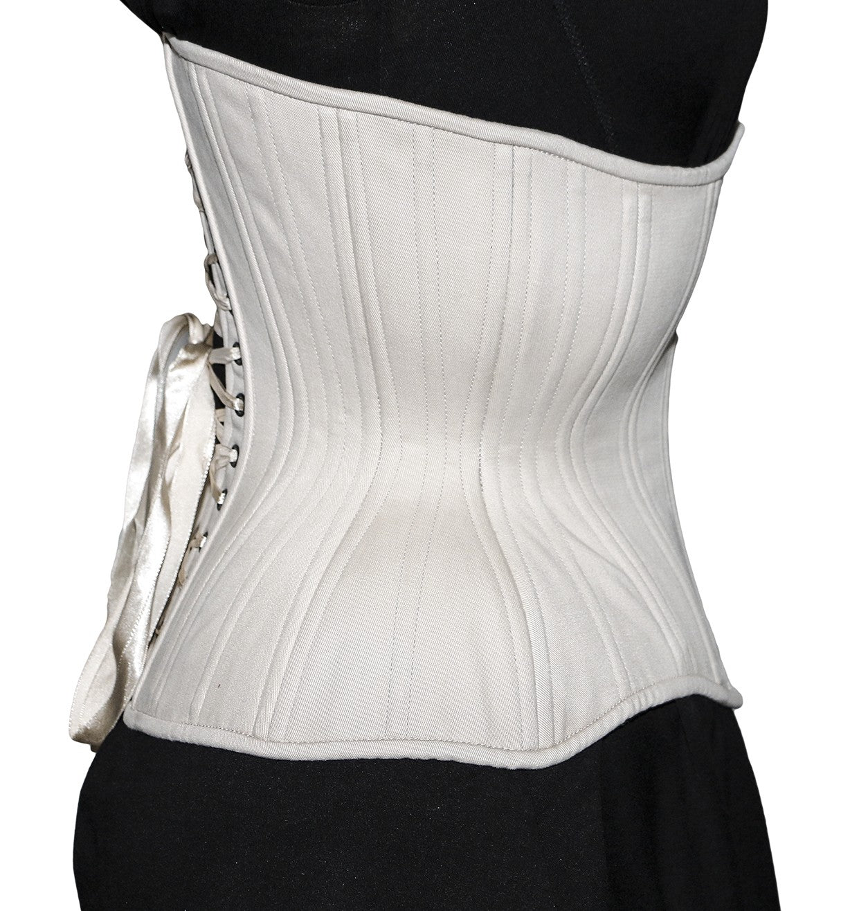 Beige cotton Gemini Corset, cupped rib, regular length, side view
