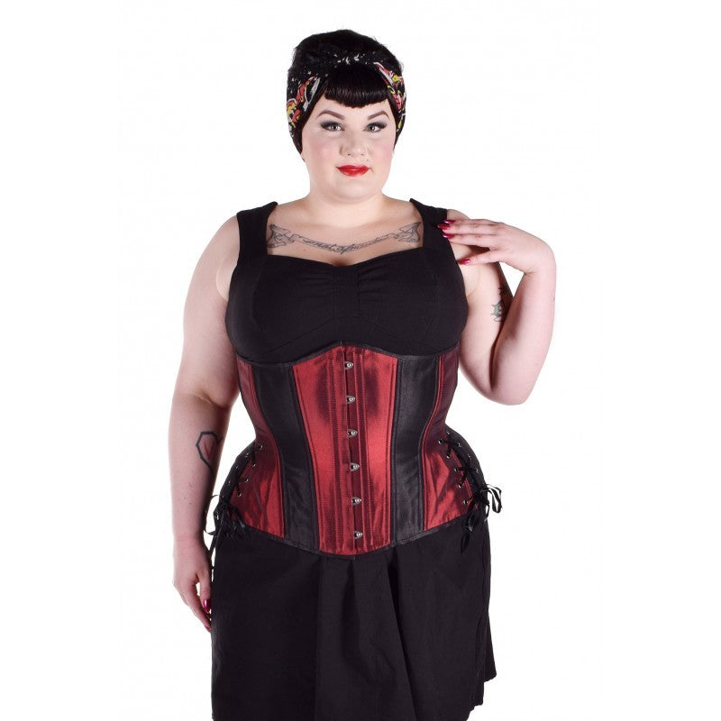 Burgundy with Flowers Corset, Hourglass Silhouette, Long