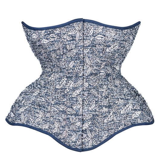 Silver Leaves on Blue Cupped Corset, Gemini Silhouette, Long** PHOTO SAMPLE, ONLY SIZE 22 IS AVAILABLE