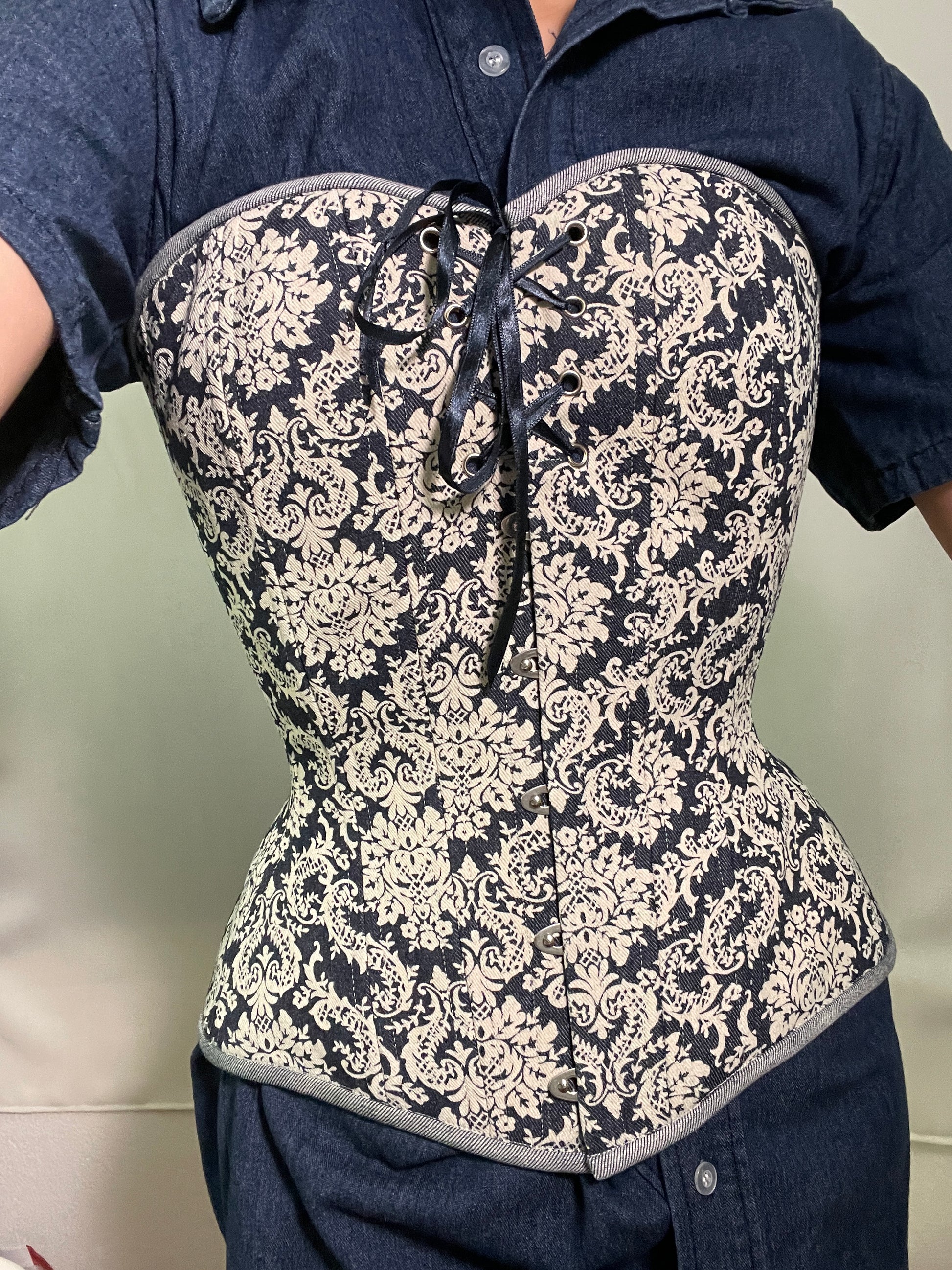 Teal and Mauve Brocade Overbust Corset, Hourglass Silhouette, Regular –  Timeless Trends
