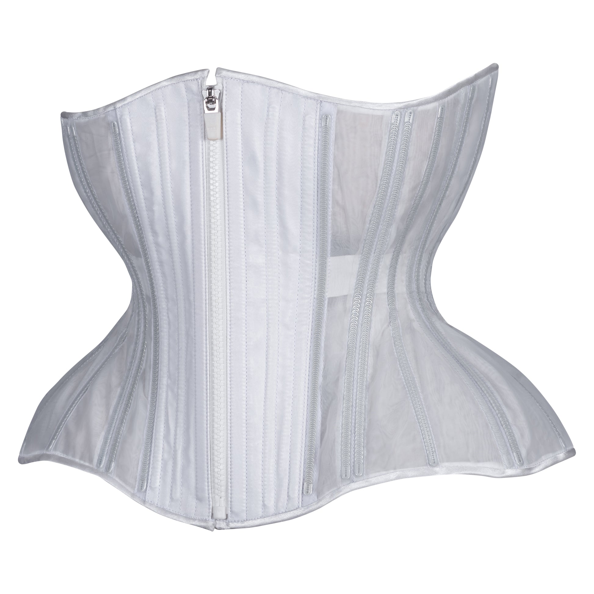 White Fine Mesh No Line Corset, Gemini Cupped Silhouette, Regular