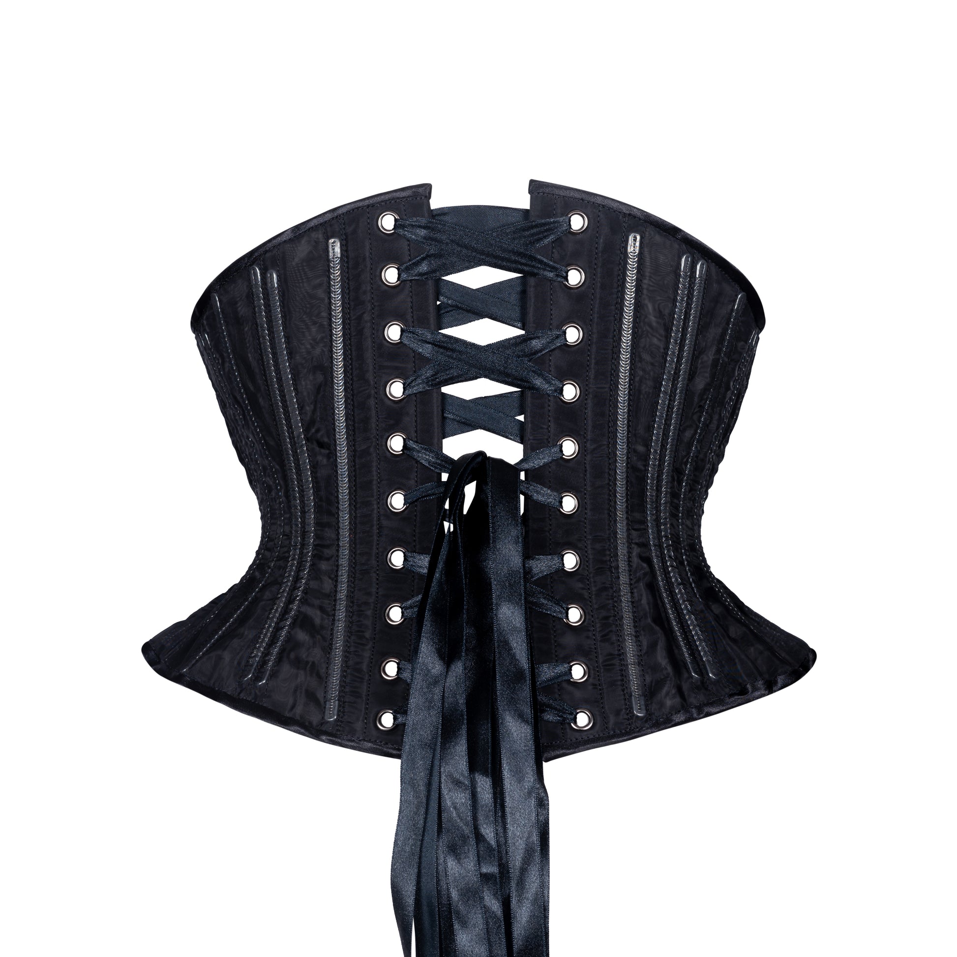 Black Cotton Corset, Hourglass Silhouette, Regular W/Hip Ties