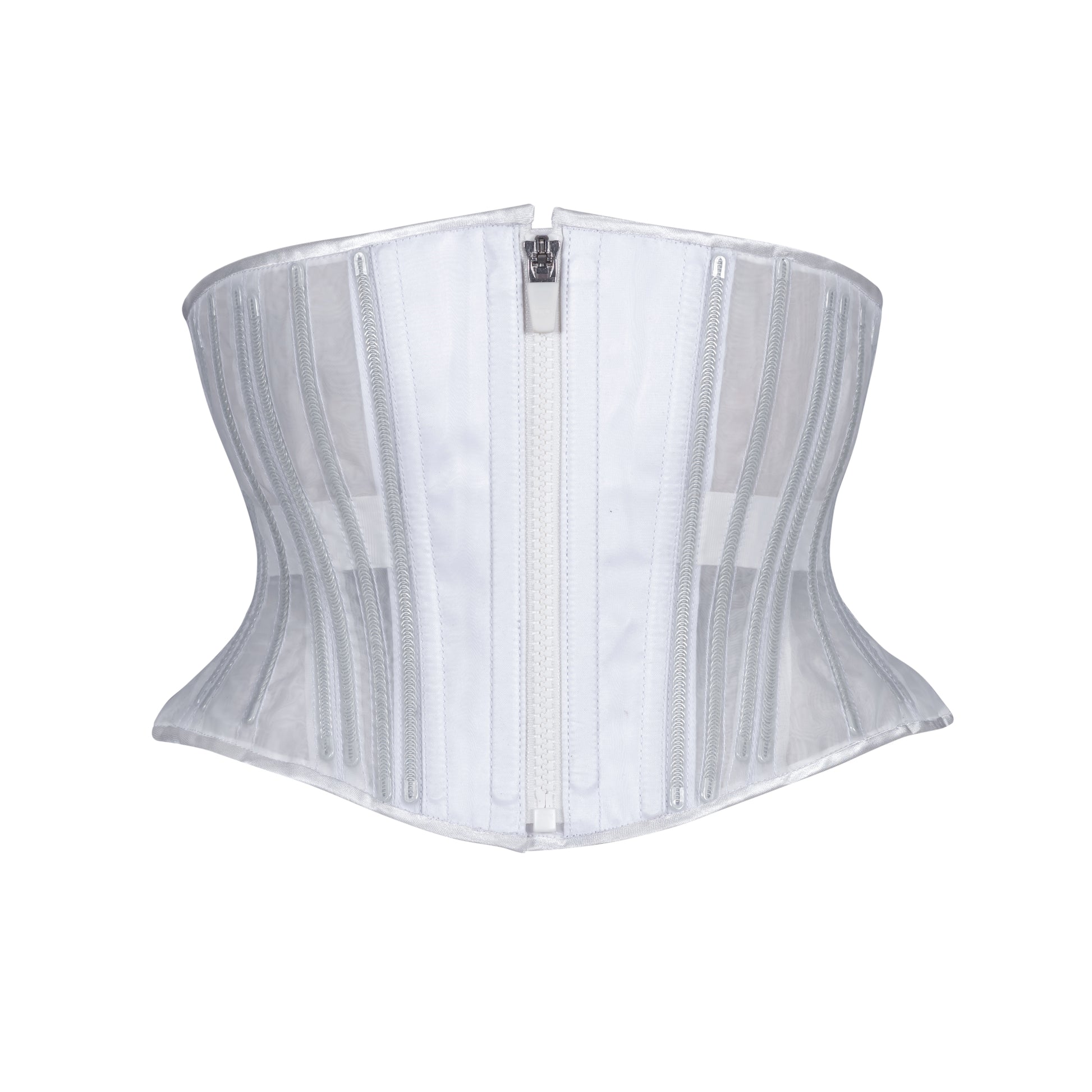 White Fine Mesh No Line Corset, Hourglass Silhouette, Short