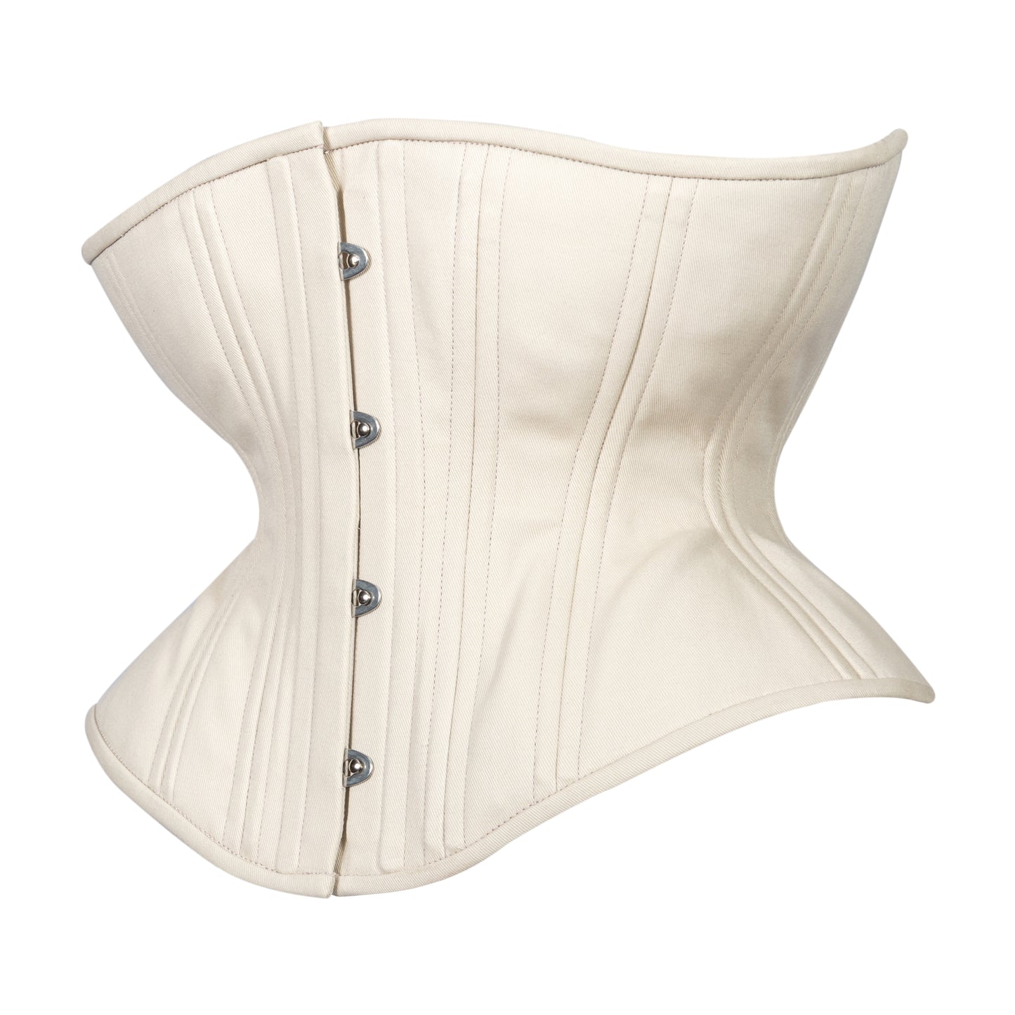Beige Cashmere corset, Libra silhouette, regular underbust length, side view