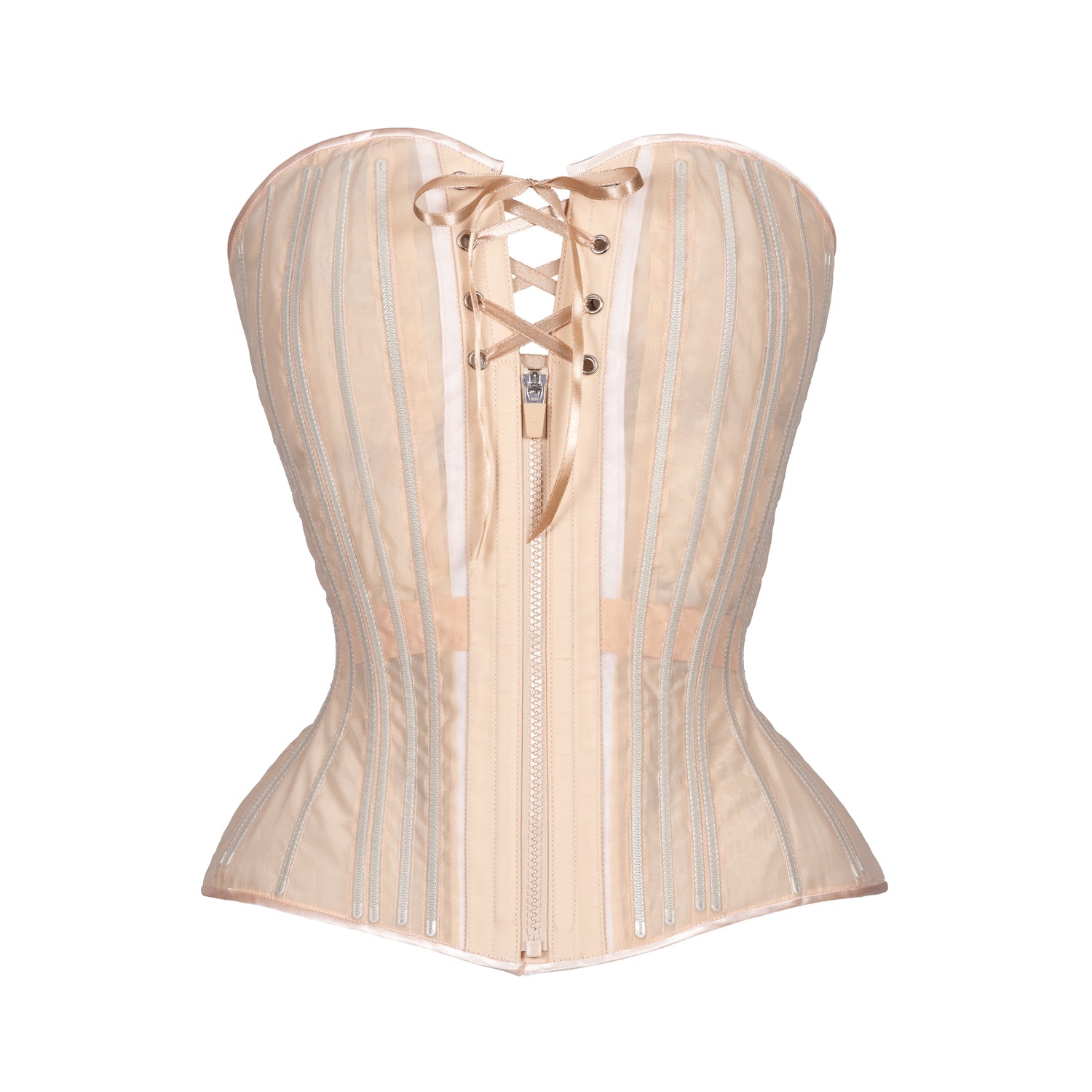 Beige Fine Mesh No Line Overbust Corset, Hourglass Silhouette, Regular