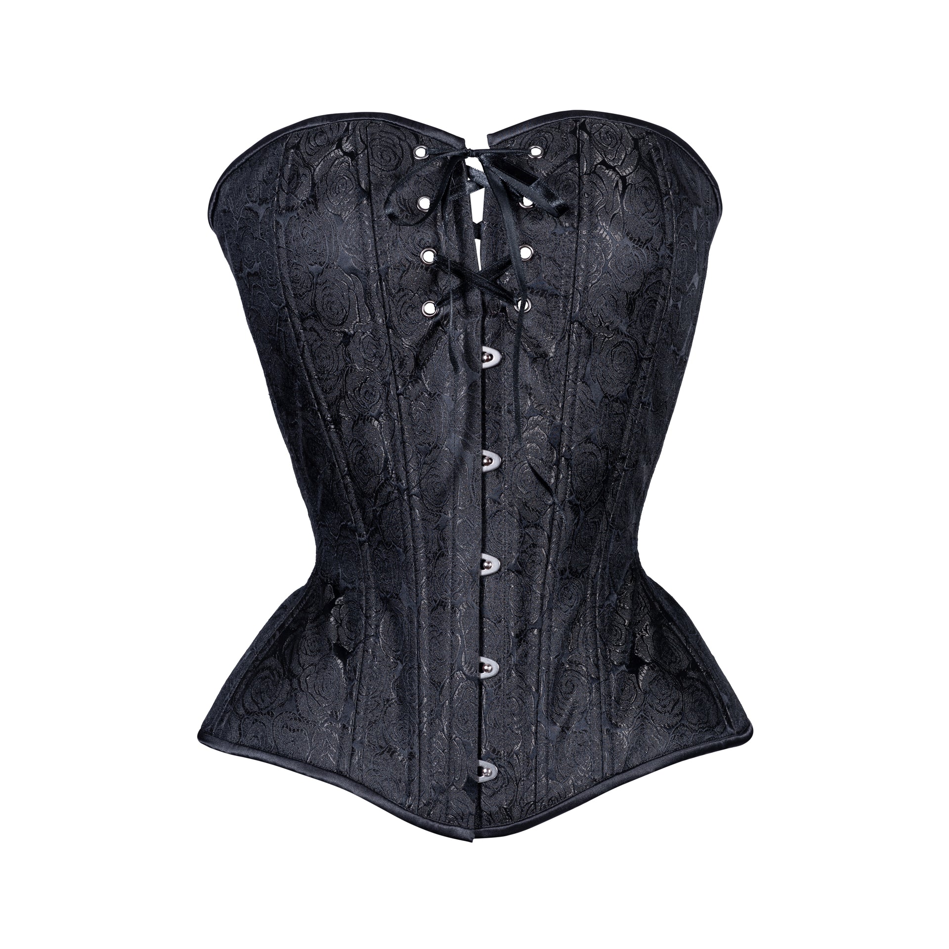 Indigo Blue Floral Brocade Overbust Corset, Hourglass Silhouette