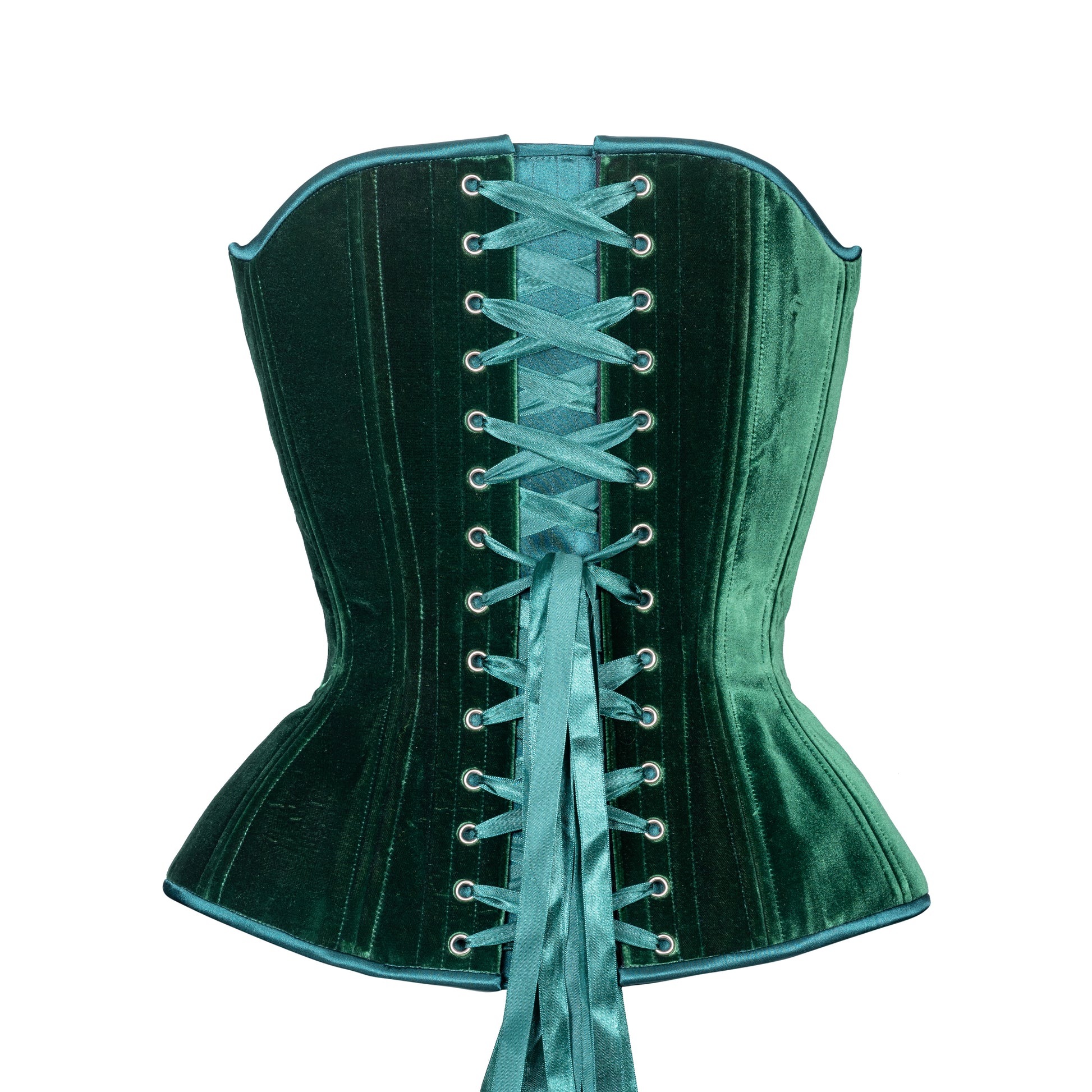 Green Velvet Corset with Leather Strips Plus Size Gothic Waist Trainer  Overbust